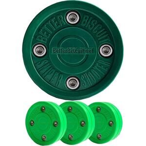 4Pck Green Better Biscuit Hockey Pucks Hockey 3 Pass 1 Shoot